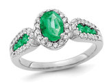 1.00 Carat (ctw) Natural Emerald Ring in 14K White Gold with Diamonds